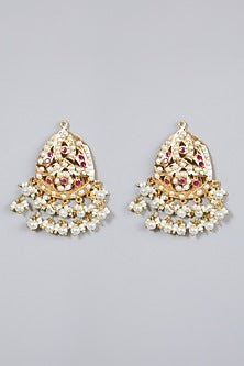 Gold Finish Ruby & Pearl Choker Necklace Set