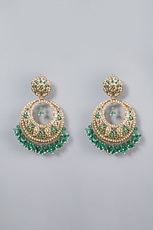 Gold Finish Emerald Chandbali Earrings