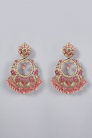 Gold Finish Ruby Chandbali Earrings