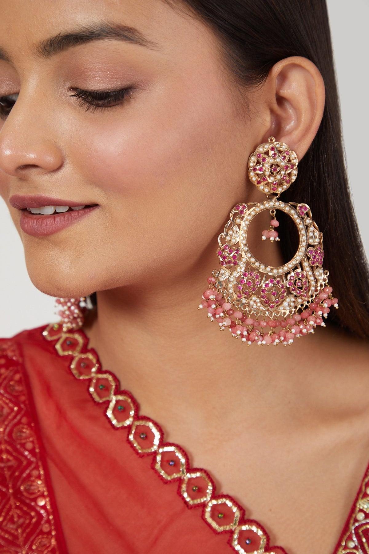 Gold Finish Ruby Chandbali Earrings