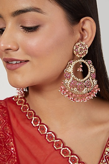 Gold Finish Ruby Chandbali Earrings
