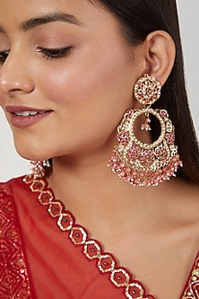 Gold Finish Ruby Chandbali Earrings
