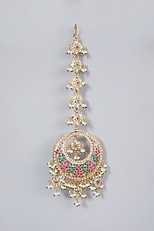 Gold Finish Pearl Maang Tikka