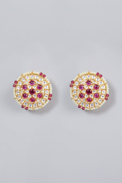 Gold Finish Kundan Polki & Ruby Earrings
