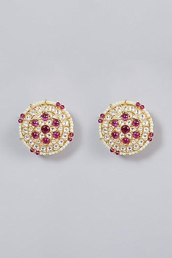 Gold Finish Kundan Polki & Ruby Earrings