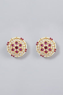 Gold Finish Kundan Polki & Ruby Earrings