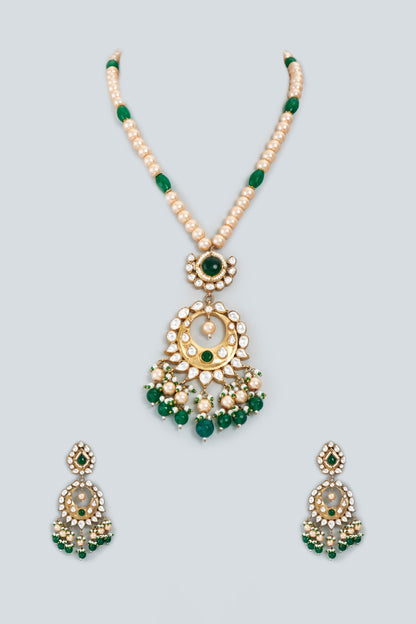 Gold Finish Kundan Polki Necklace Set