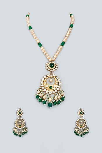 Gold Finish Kundan Polki Necklace Set