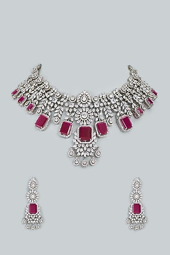 White Finish Zircons Necklace Set