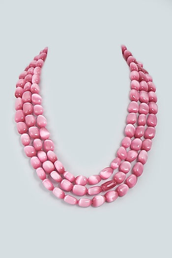 White Finish Pink Stone Necklace