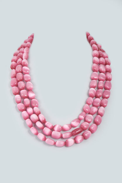 White Finish Pink Stone Necklace