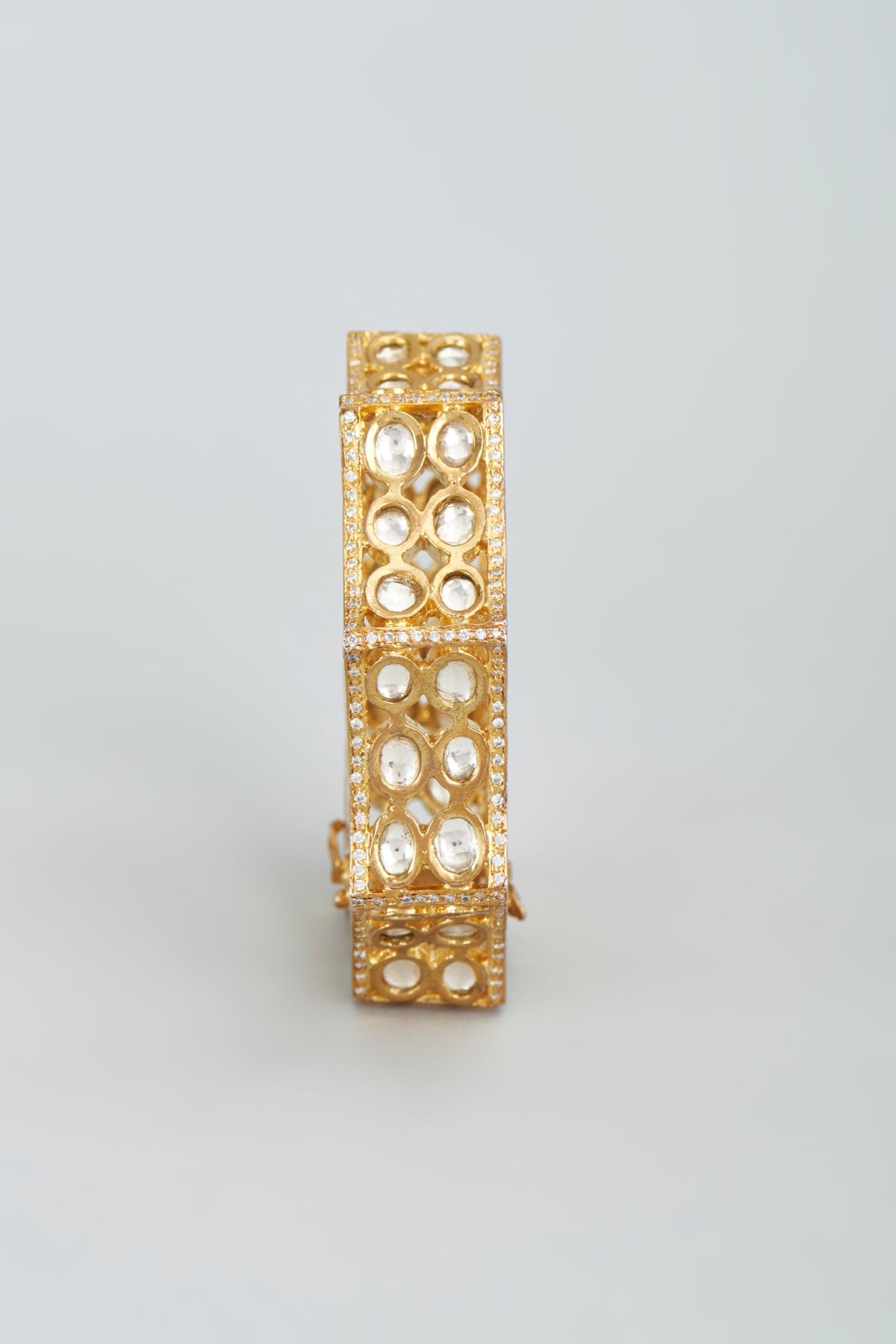 Gold Finish Openable Kada With Kundan Polki