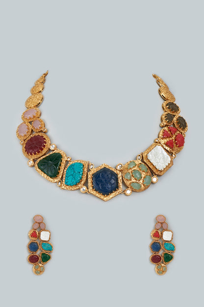 Gold Finish Choker Necklace Set