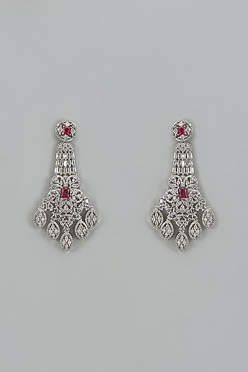 White Finish Zircon & Ruby Dangler Earrings