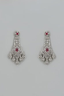 White Finish Zircon & Ruby Dangler Earrings
