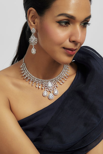 White Finish Zircon Necklace Set