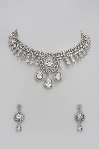 White Finish Zircon Necklace Set