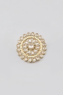 Gold Finish Kundan Polki Adjustable Ring