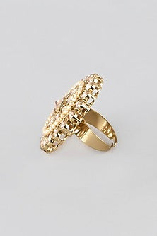 Gold Finish Kundan Polki Adjustable Ring