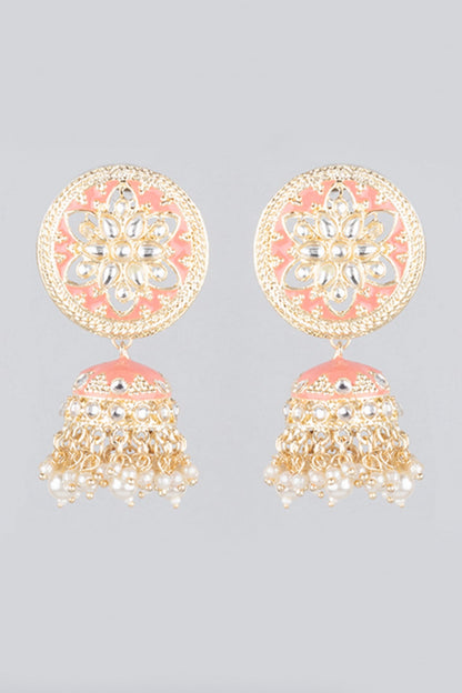 Gold Finish Meenakari Chandbali Earrings