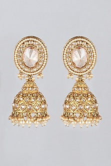 Gold Finish Chandbali Earrings With Maang Tikka