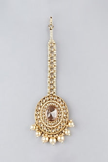 Gold Finish Chandbali Earrings With Maang Tikka
