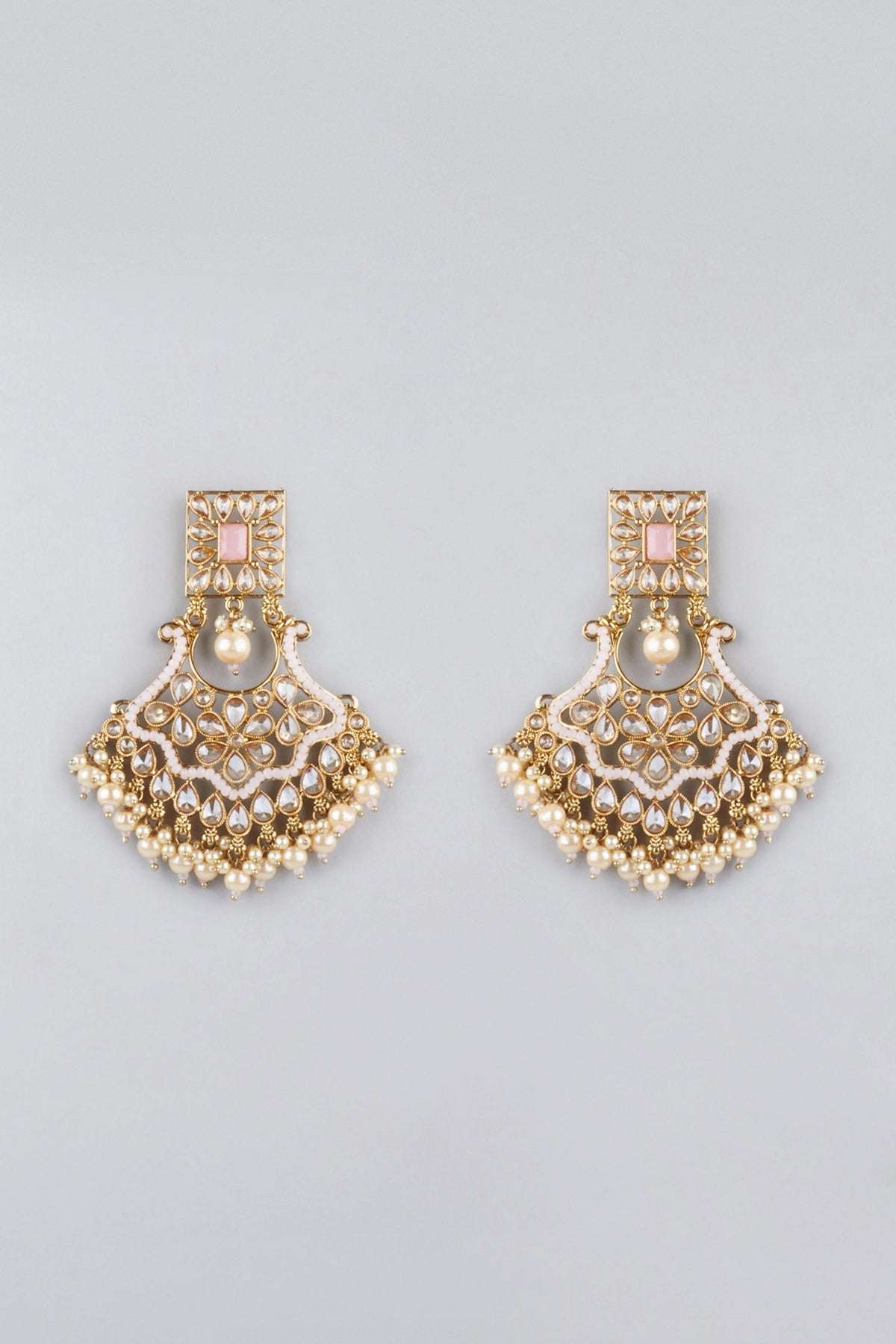 Gold Finish Kundan Polki Earrings With Maang Tikka