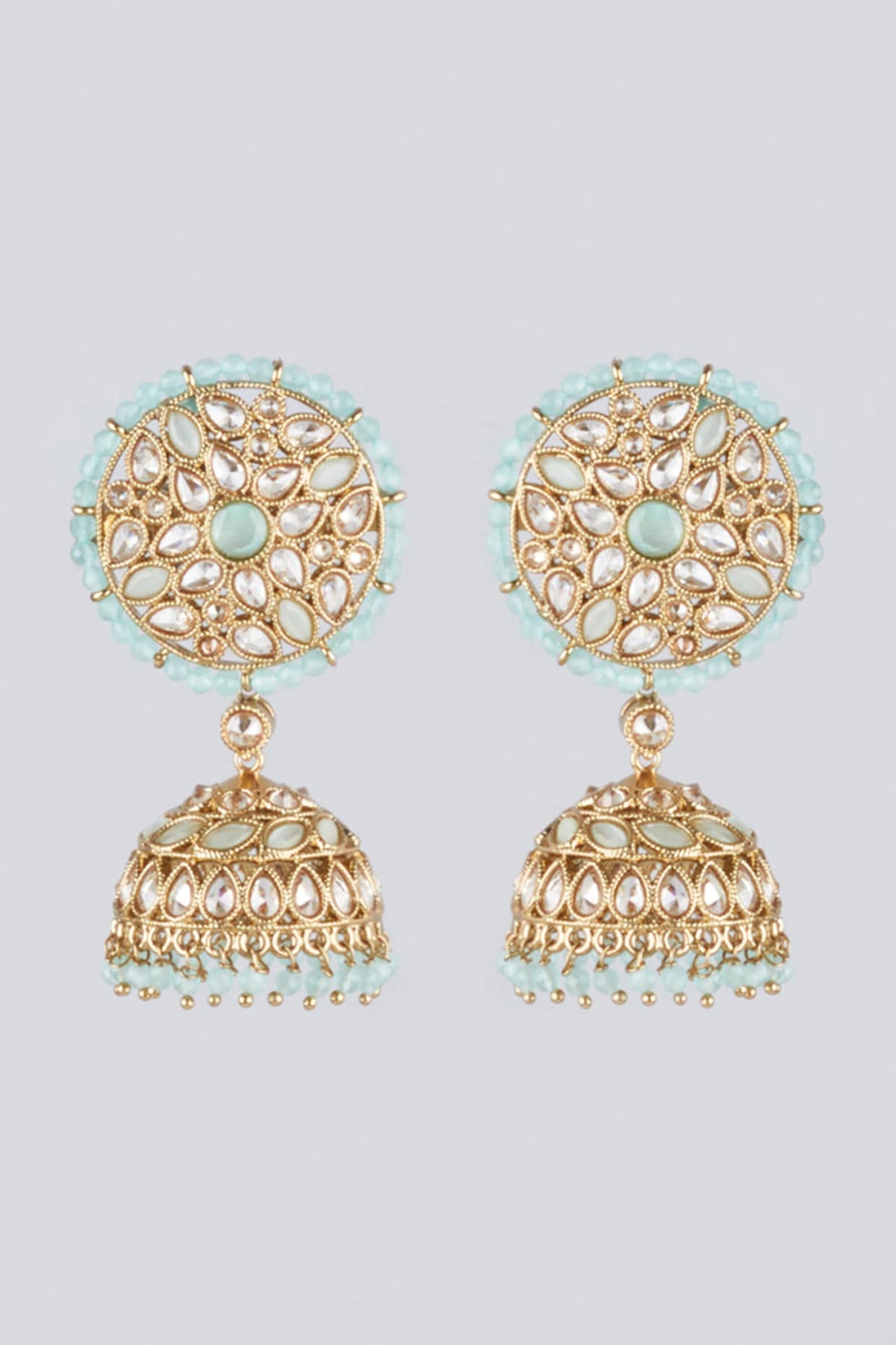 Gold Finish Kundan Polki Jhumkas