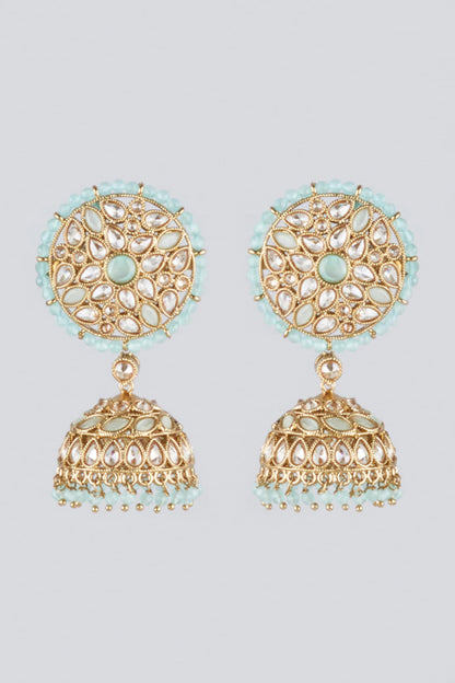 Gold Finish Kundan Polki Jhumkas