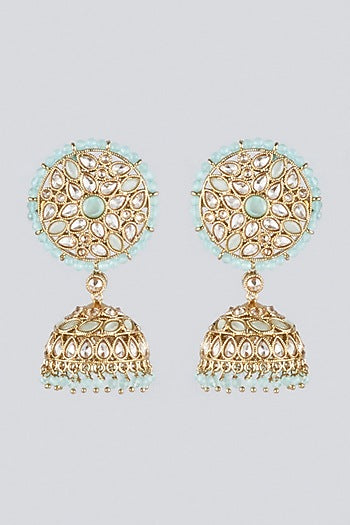 Gold Finish Kundan Polki Jhumkas