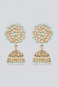 Gold Finish Kundan Polki Jhumkas