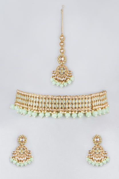 Gold Finish Kundan Polki Choker Necklace Set
