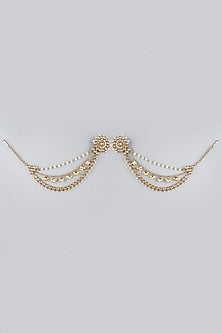 Gold Finish Kundan Polki Stud Earrings With Extension