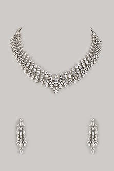 White Finish Zircon Long Necklace Set
