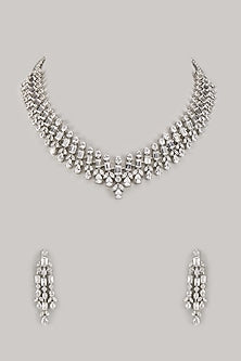 White Finish Zircon Long Necklace Set