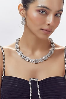 White Finish Zircon Long Necklace Set