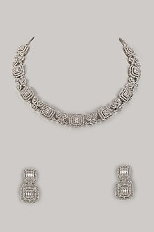 White Finish Zircon Long Necklace Set