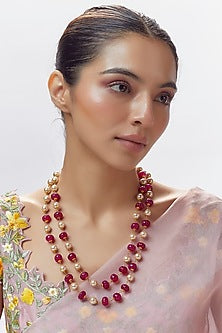 Gold Finish Pearl Beaded Long Necklace