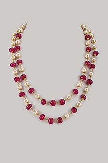 Gold Finish Pearl Beaded Long Necklace