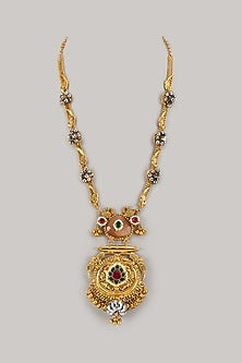 Gold Finish Pearl & Ruby Long Necklace