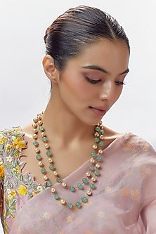 Gold Finish Pearl Beaded Long Necklace