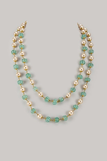 Gold Finish Pearl Beaded Long Necklace