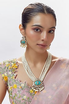 Gold Finish Zircon & Kundan Polki Long Necklace Set