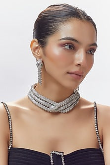 White Finish Zircon & Emerald Synthetic Stone Choker Necklace Set