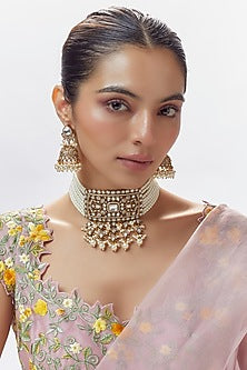 Gold Finish Zircon & Moissanite Polki Choker Necklace Set