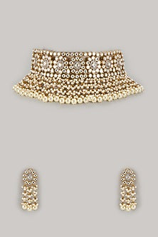 Gold Finish Zircon & Moissanite Polki Choker Necklace Set