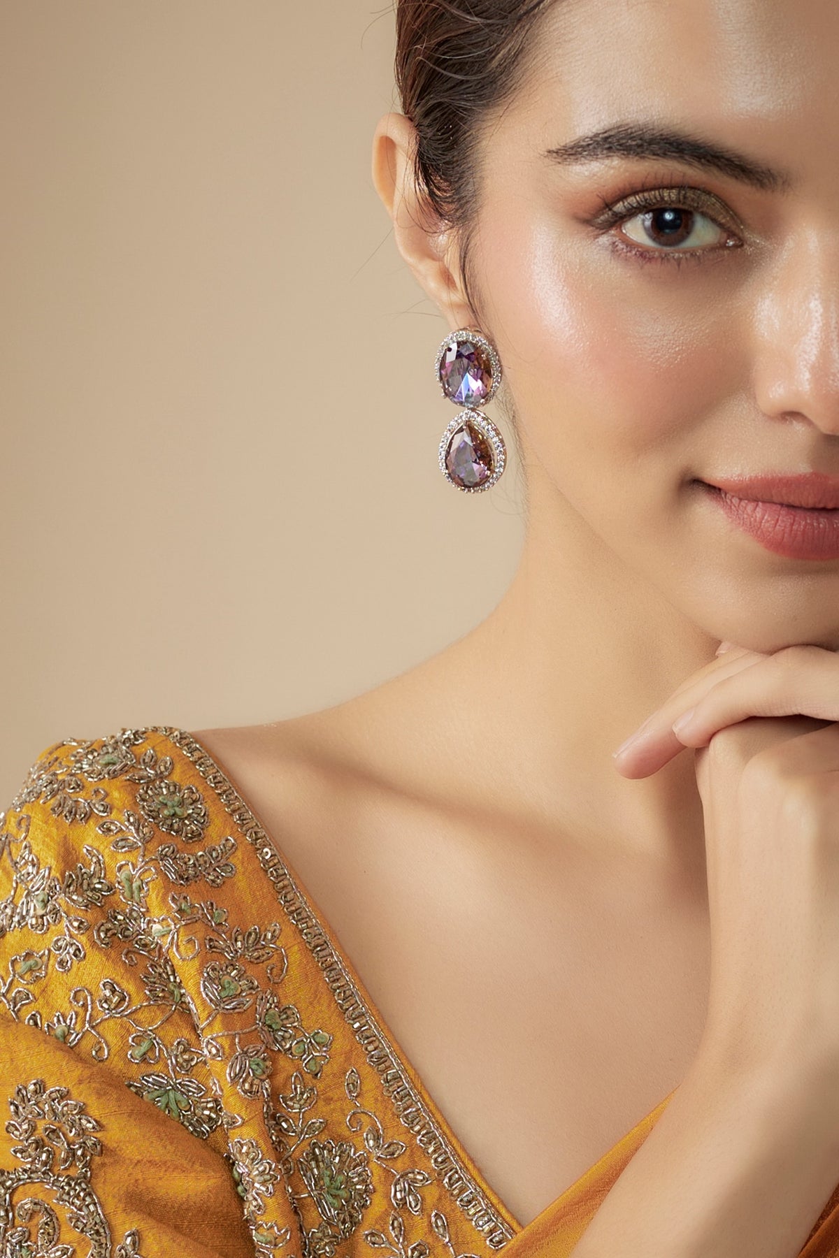White Finish Amethyst & Zircon Dangler Earrings