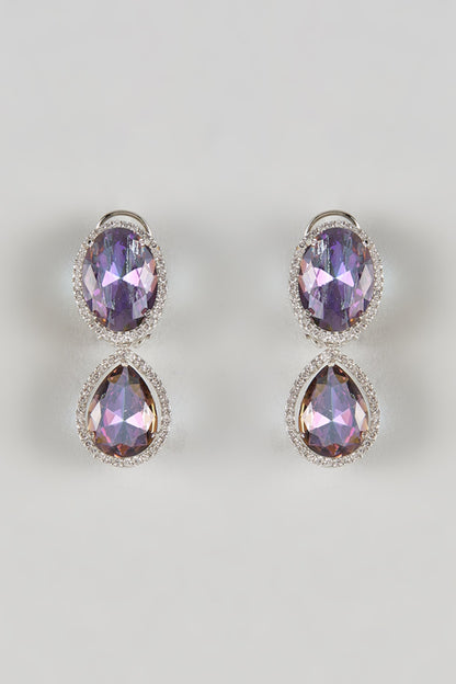 White Finish Amethyst & Zircon Dangler Earrings