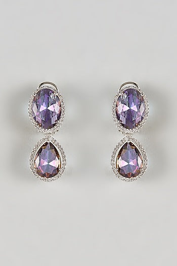 White Finish Amethyst & Zircon Dangler Earrings