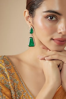 Gold Finish Emerald & Zircon Dangler Earrings